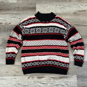 Vintage Baxter & Wells Knit Sweater Black Red Fair Isle Pullover Holiday Skicore
